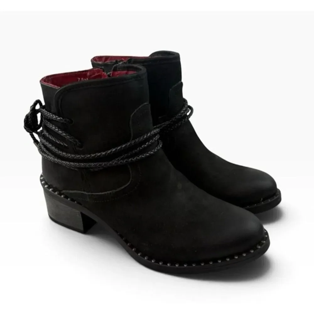 *Ferrini Footwear Ankle Booties Size 7.5 Black Leather Western Cowgirl Festival